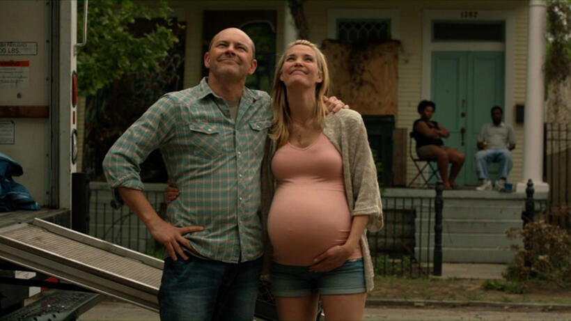 Leslie Bibb as Vanessa and Rob Corddry as Jack in "Hell Baby."