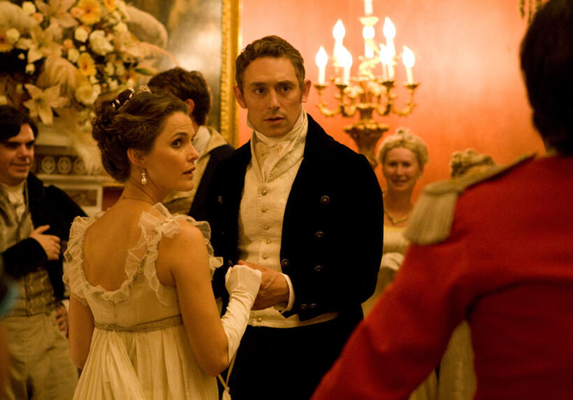 Keri Russell as Jane Hayes and JJ Feild as Mr. Henry Nobley in "Austenland."