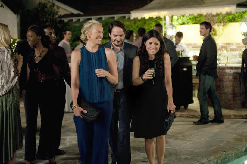 Toni Collette as Sarah, Ben Falcone as Will and Julia Louis-Dreyfus as Eva in "Enough Said."