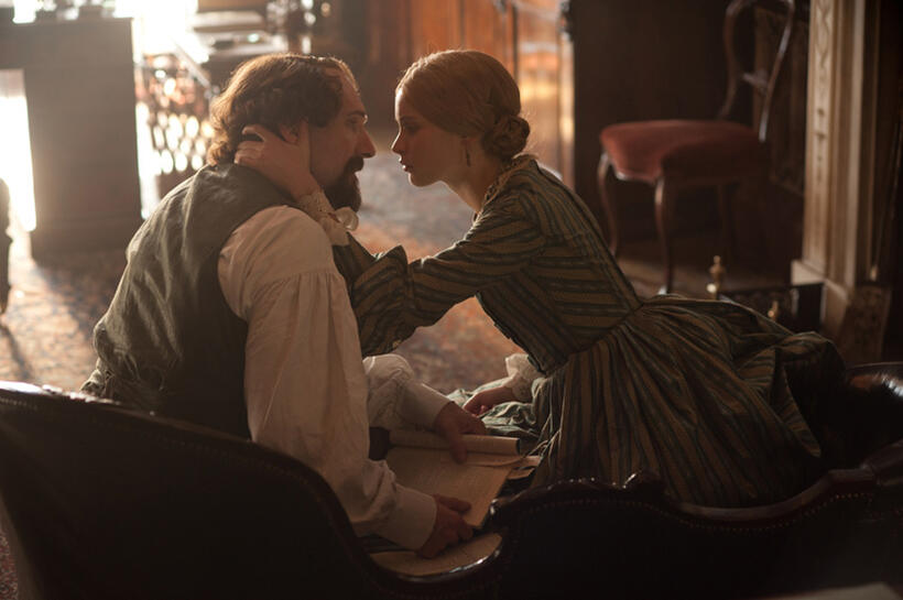 Ralph Fiennes as Charles Dickens and Felicity Jones as Nelly Ternan in "The Invisible Woman."