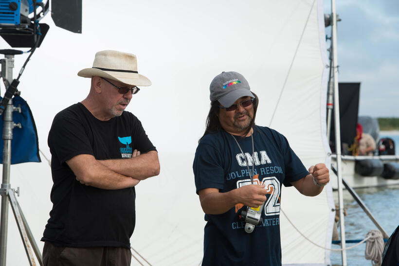 Director Charles Martin Smith and Director of Photography Daryn Okada on the set of "Dolphin Tale 2."