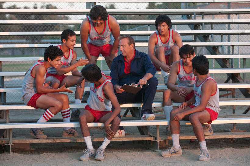 Hector Duran as Johnny Sameniego, Sergio Avelar as Victor Puentes, Michael Aguero as Damacio Diaz, Ramiro Rodriguez as Danny Diaz, Kevin Costner as Jim White, John Ortiz as Jose Cardenas, Carlos Pratts as Thomas Valles and Rafael Martinez as David Diaz in "McFarland, USA."