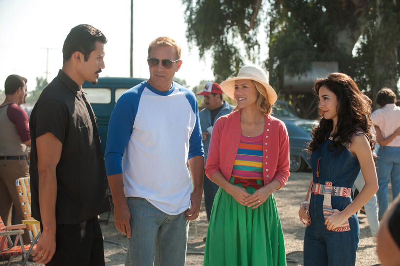 Rigo Sanchez as Javi, Kevin Costner as Jim White, Maria Bello as Cheryl White and Martha Higareda as Lupe in "McFarland, USA."