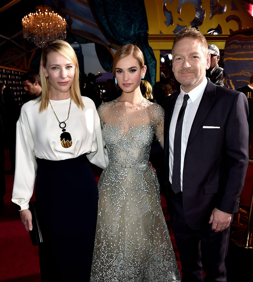 Cate Blanchett, Lily James and Kenneth Branagh at the California premiere of "Cinderella."