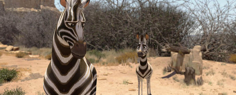Seko voiced by Laurence Fishburne and Khumba voiced by Jake T. Austin in "Khumba."