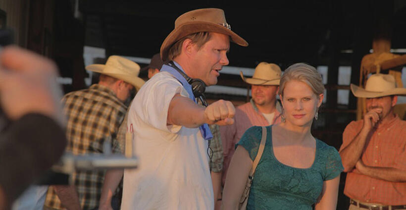 Will Wallace and Joelle Carter on the set of "Red Wing."