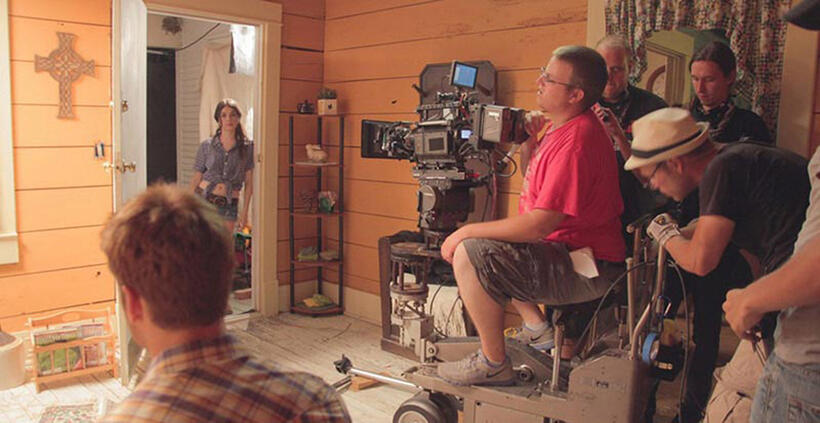 Niki Koss on the set of "Red Wing."