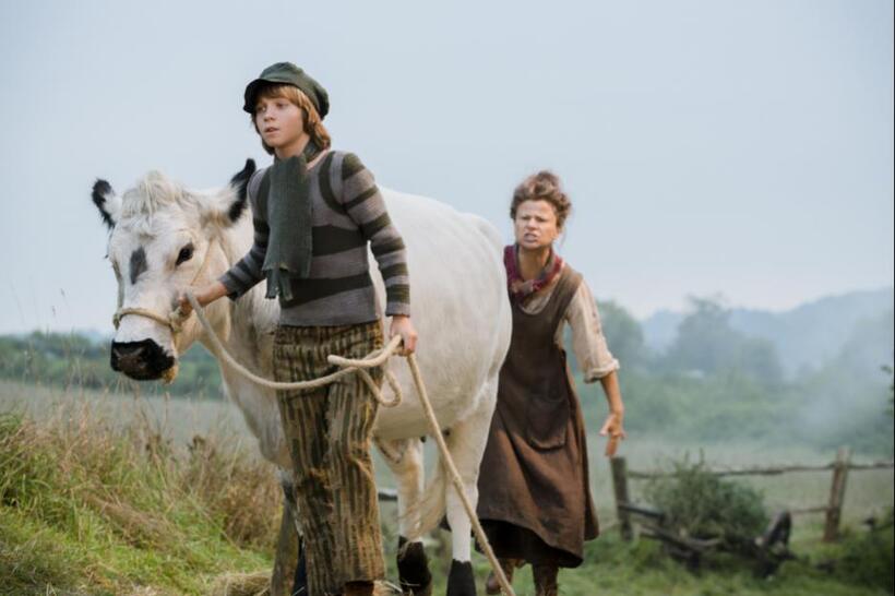Daniel Huttlestone as Jack and Tracey Ullman as Jack's Mother in "Into the Woods."