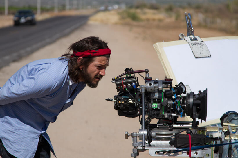 Diego Luna on the set of "Cesar Chavez."