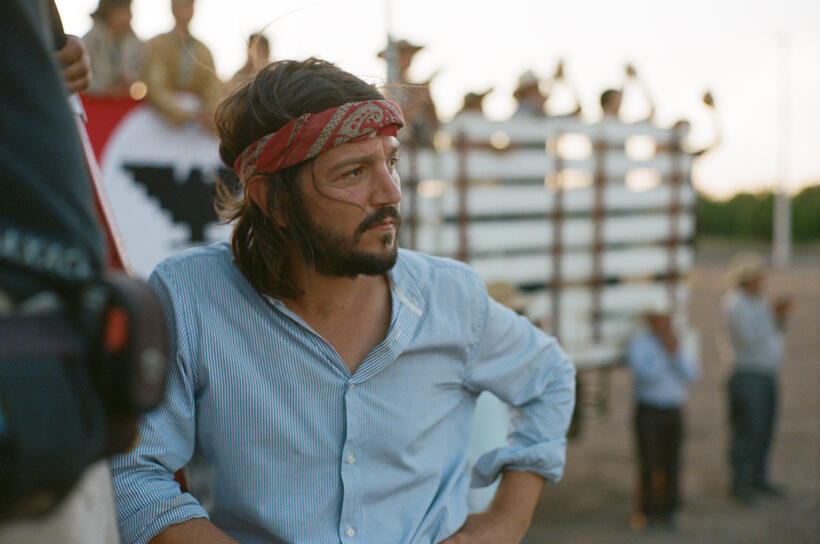 Diego Luna on the set of "Cesar Chavez."