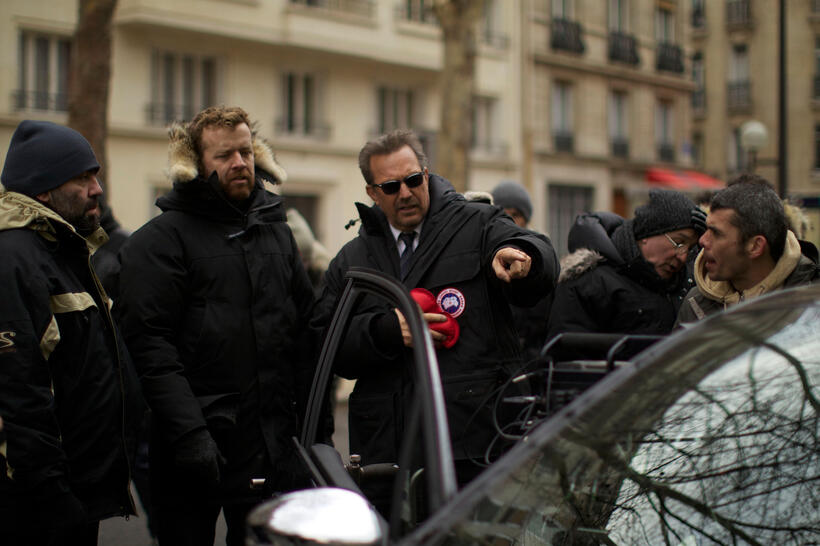 Director McG and Kevin Costner on the set of "3 Days to Kill."