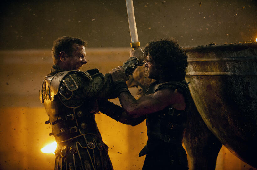 Kit Harington as Milo and Kiefer Sutherland as Corvus in "Pompeii."