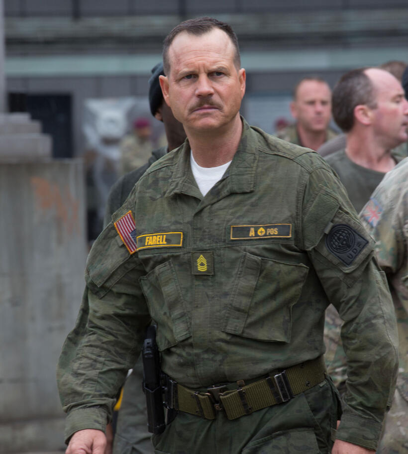 Bill Paxton as Master Sergeant Farell in "Edge of Tomorrow."