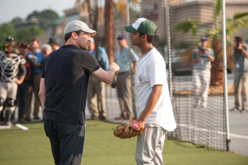 Jon Hamm as JB Bernstein and Madhur Mittal as Dinesh in "Million Dollar Arm."