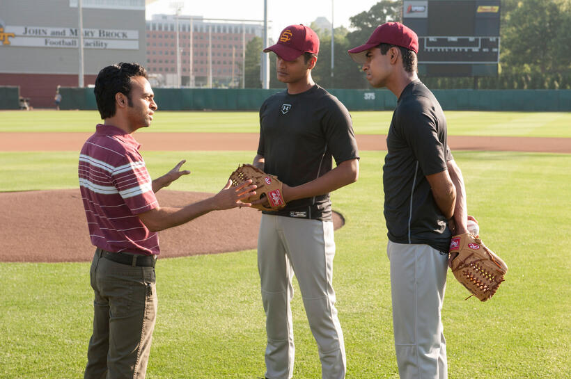 Pitobash as Amit, Madhur Mittal as Dinesh and Suraj Sharma as Rinku in "Million Dollar Arm."