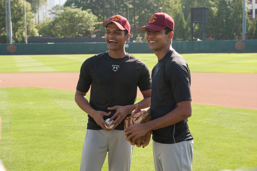 Madhur Mittal as Dinesh and Suraj Sharma as Rinku in "Million Dollar Arm."