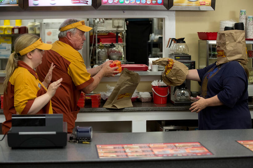 Sarah Baker as Becky, Rich Williams as Larry and Melissa Mccarthy as Tammy in "Tammy."