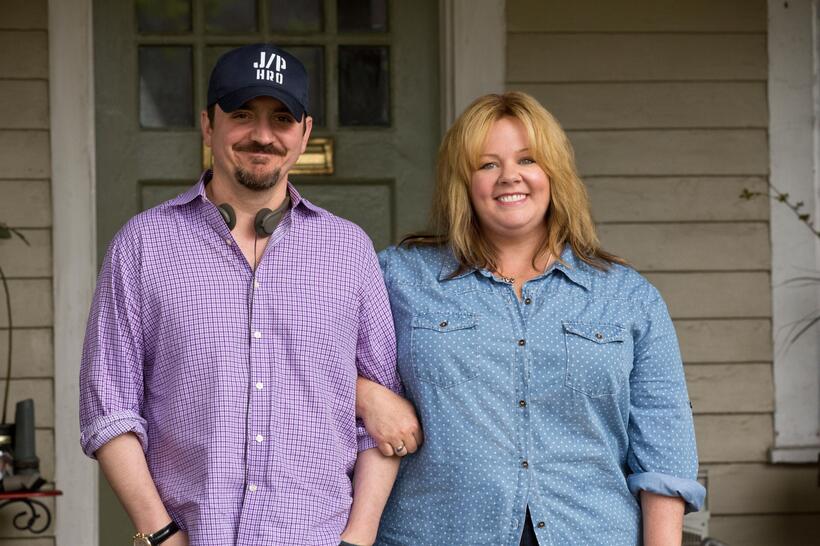 Director Ben Falcone and Melissa McCarthy on the set of "Tammy."