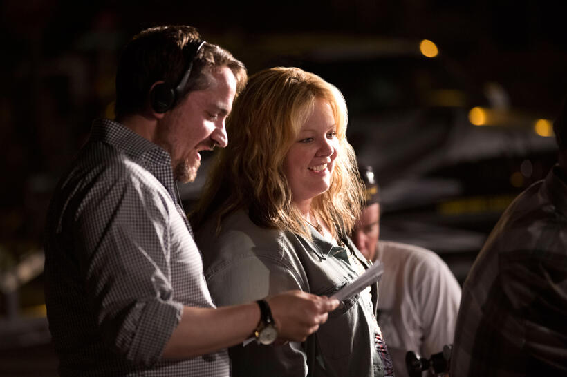 Director Ben Falcone and Melissa McCarthy on the set of "Tammy."