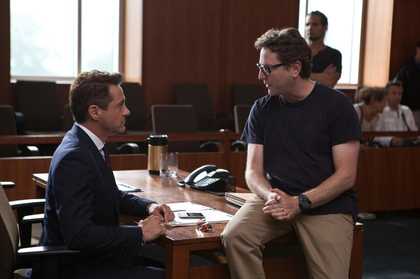 Robert Downey Jr. and director David Dobkin on the set of "The Judge."