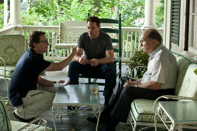 Director David Dobkin, Robert Downey Jr. and Robert Duvall on the set of "The Judge."