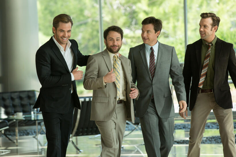 Chris Pine as Rex Hanson, Charlie Day as Dale Arbus, Jason Bateman as Nick Hendricks and Jason Sudeikis as Kurt Buckman in "Horrible Bosses 2."