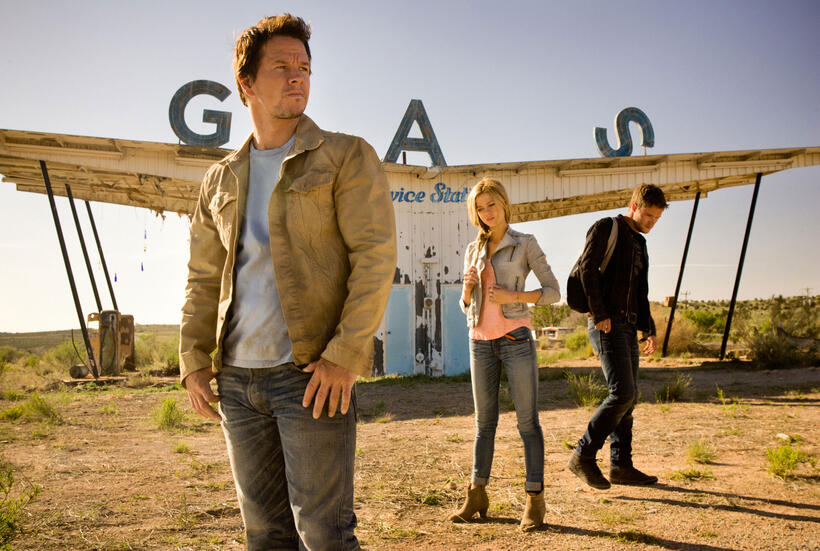 Mark Wahlberg, Nicola Peltz and Jack Reynor in "Transformers: Age of Extinction."