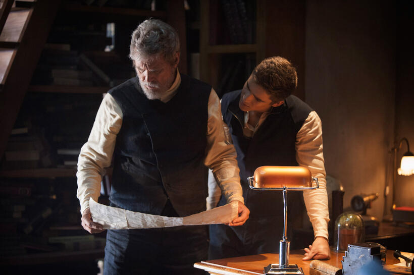 Jeff Bridges and Brenton Thwaites in "The Giver."