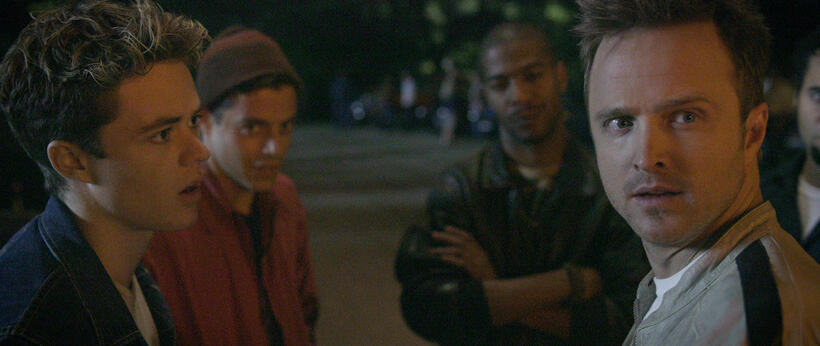 Harrison Gilbertson as Little Pete, Rami Malek as Finn, Scott Mescudi as Benny and Aaron Paul as Tobey Marshall in "Need For Speed."
