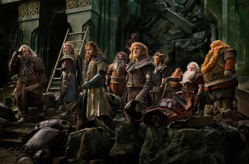 John Callen as Oin, Dean O'Gorman as Fili, Aidan Turner as Kili, William Kircher as Bifur, James Nesbitt as Bofur, Adam Brown as Ori, Jed Brophy as Nori, Peter Hambleton as Gloin, Ken Stott as Balin and Stephen Hunter as Bombur in "The Hobbit: The Battle of the Five Armies."