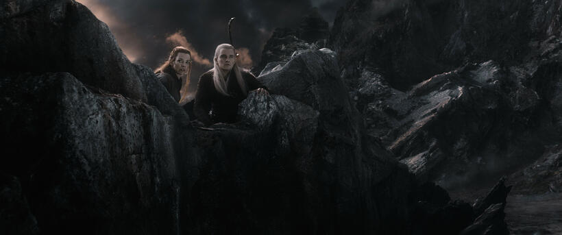 Evangeline Lilly as Tauriel and Orlando Bloom as Legolas in "The Hobbit: The Battle of the Five Armies."
