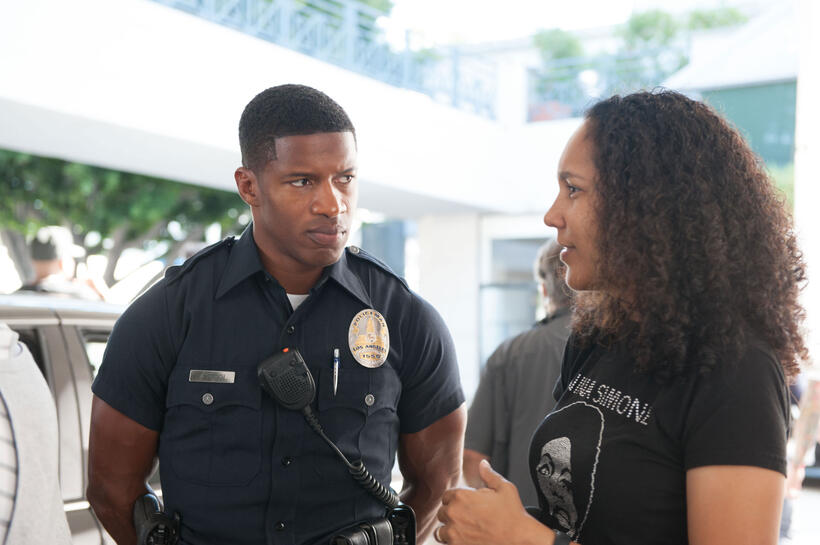 Nate Parker and director Gina Prince-Bythewood on the set of "Beyond The Lights."