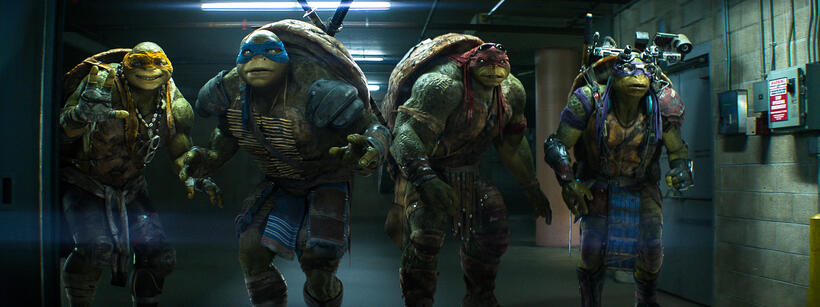 A scene from "Teenage Mutant Ninja Turtles."