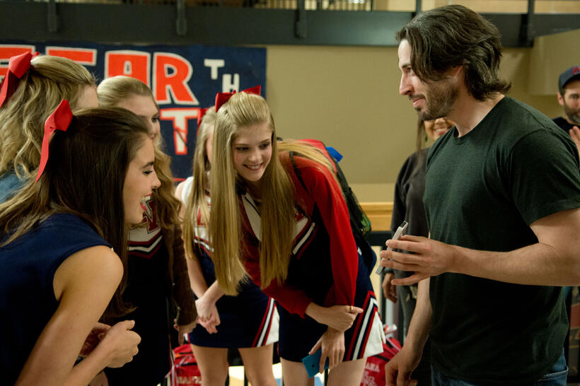 Katherine Hughes, Elena Kampouris and director Jason Reitman on the set of "Men, Women & Children."