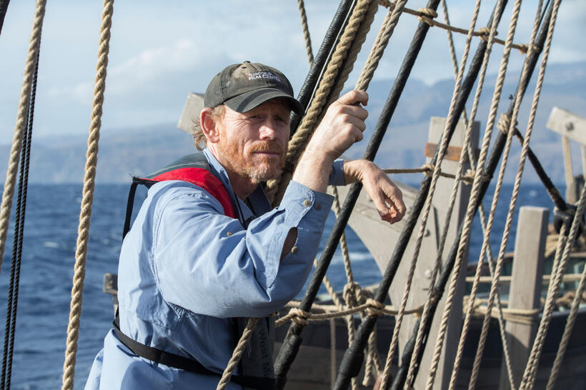 Director/producer Ron Howard on the set of "In the Heart of the Sea."