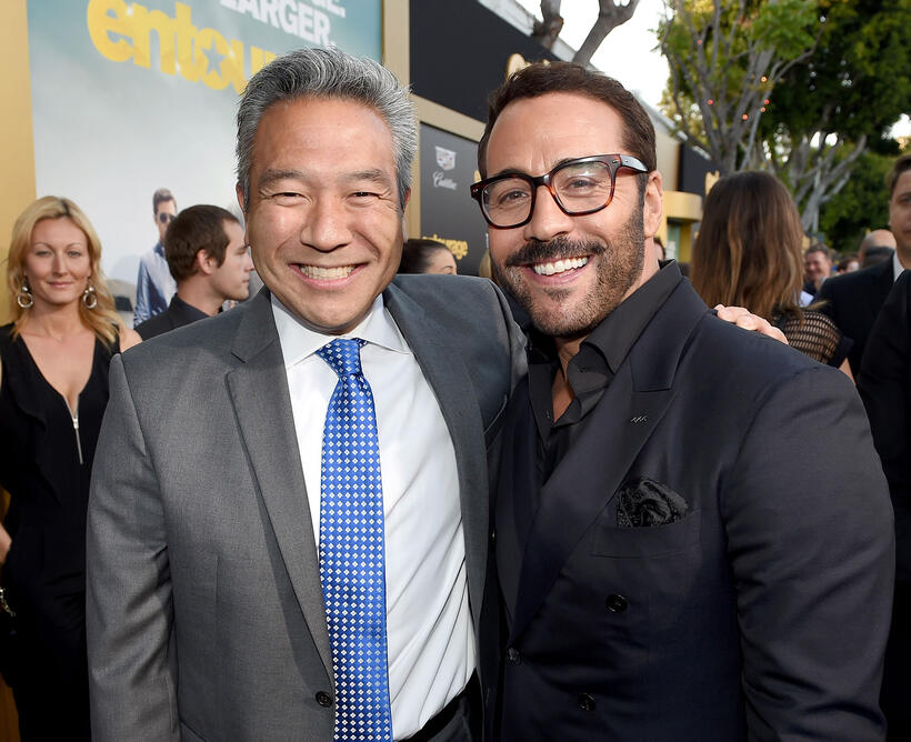 Kevin Tsujihara and Jeremy Piven at the California premiere of "Entourage."