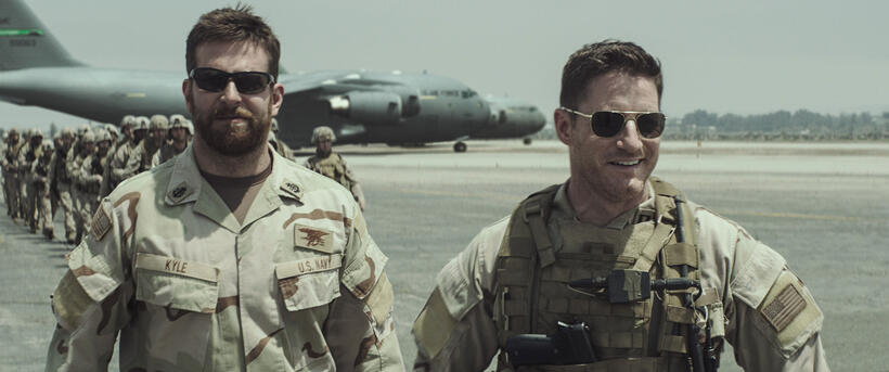 Bradley Cooper as Chris Kyle and Sam Jaeger as Navy Seal Lt. Martin in "American Sniper."