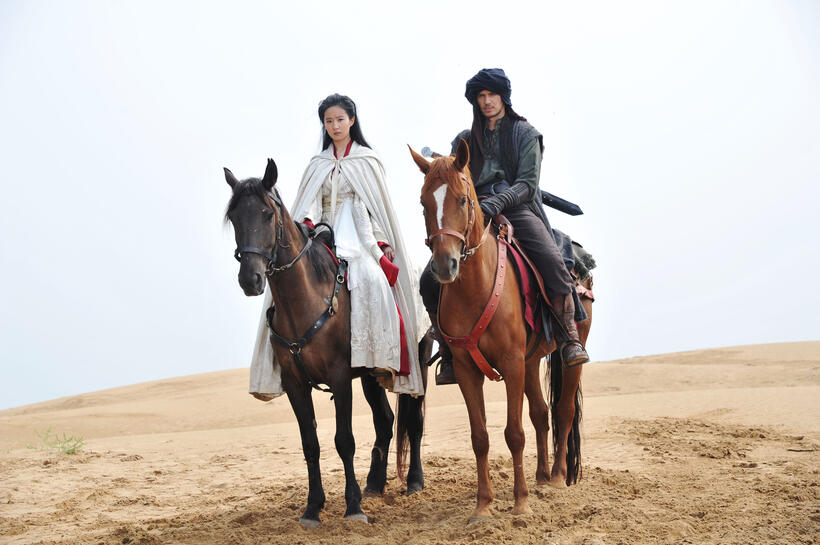 Yifei Liu and Hayden Christensen in "Outcast."