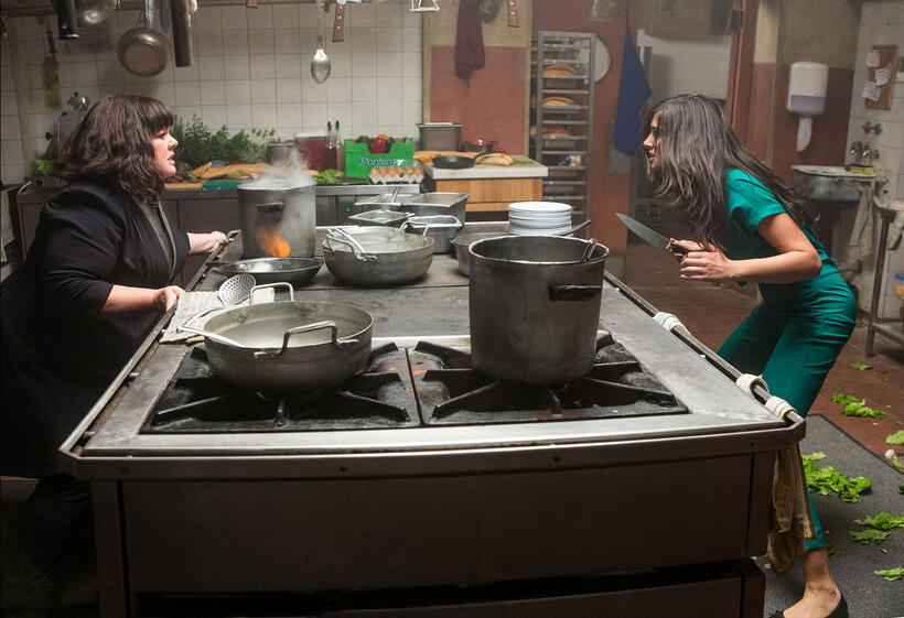 Melissa McCarthy and Nargis Fakhri in "Spy."