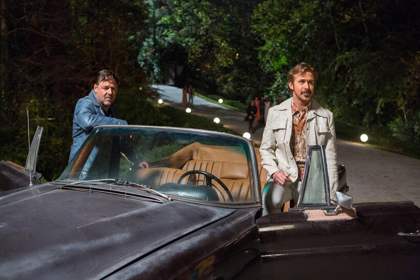 Ryan Gosling as Holland March and Russell Crowe as Jackson Healy in "The Nice Guys."