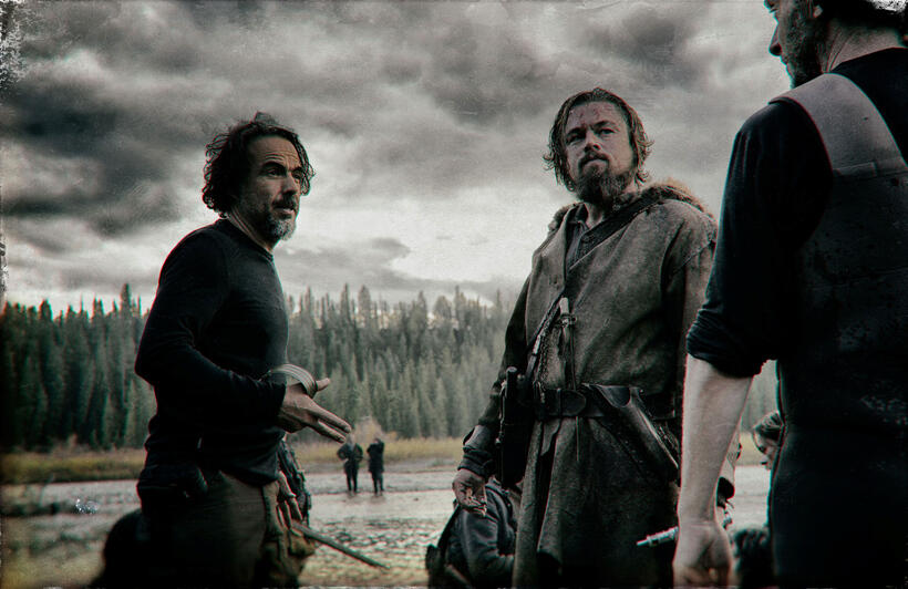 Alejandro Gonzalez Inarritu and Leonardo DiCaprio on the set of "The Revenant."