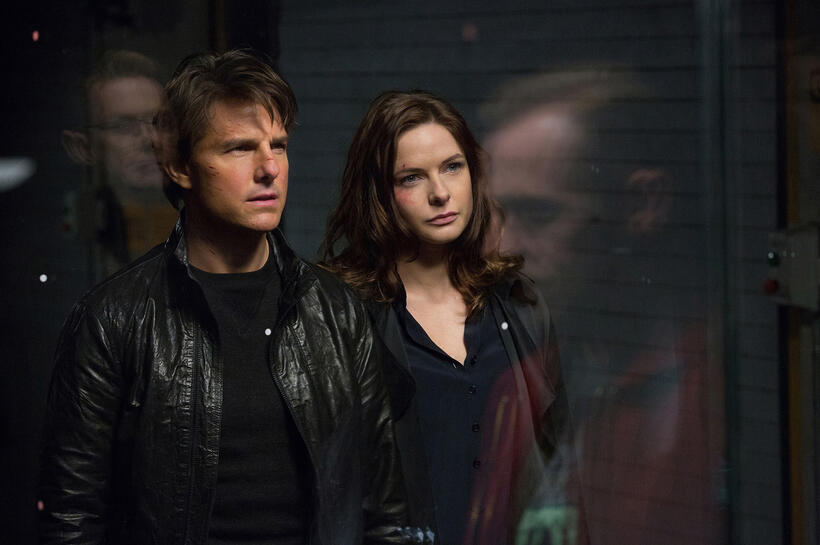 Tom Cruise as Ethan Hunt and Rebecca Ferguson as Ilsa in "Mission: Impossible - Rogue Nation."