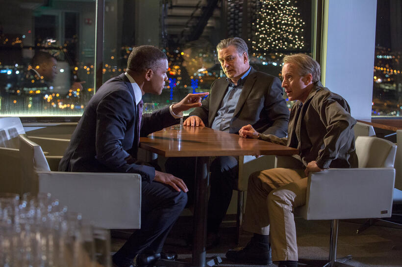 Will Smith as Dr. Bennet Omalu, Alec Baldwin as Dr. Julian Bailes and Arliss Howard as Dr. Joseph Maroon in "Concussion."