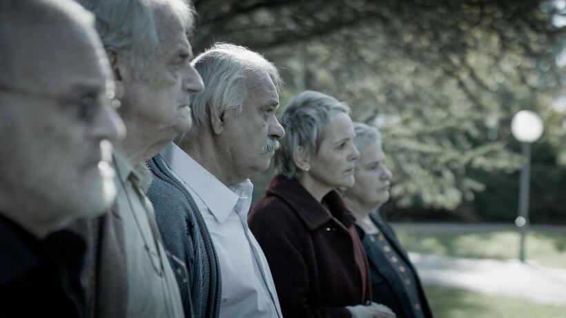 Rafael Tabor as Raffi, Ilan Dar as Dr. Daniel, Ze'ev Revah as Yehezkel, Levana Finkelshtein as Levana and Aliza Rozen as Yana in "The Farewell Party."