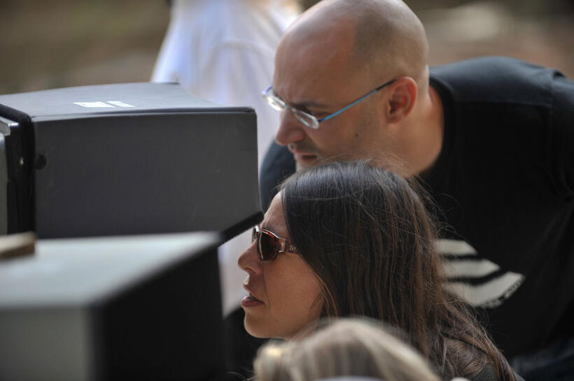 Tal Granit and Sharon Maymon on the set of "The Farewell Party."