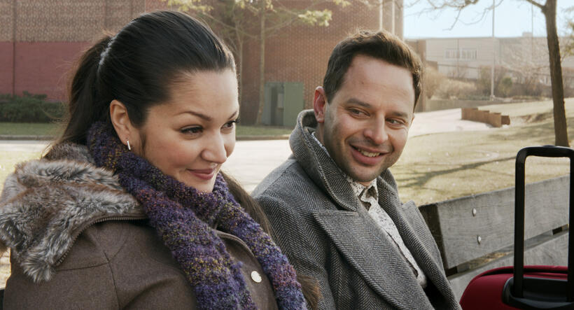 Paula Garces and Nick Kroll in "Adult Beginners."