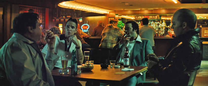 W Earl Brown as John Martorano, Mark Mahoney as Mickey Maloney, Rory Cochrane as Stephen Flemmi and Johnny Depp as Whitey Bulger in "Black Mass."