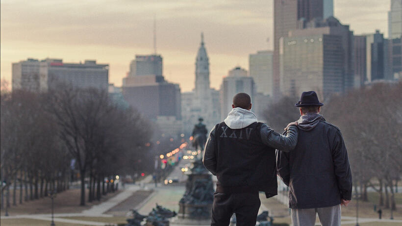 Michael B. Jordan as Adonis Johnson and Sylvester Stallone as Rocky Balboa in "Creed."