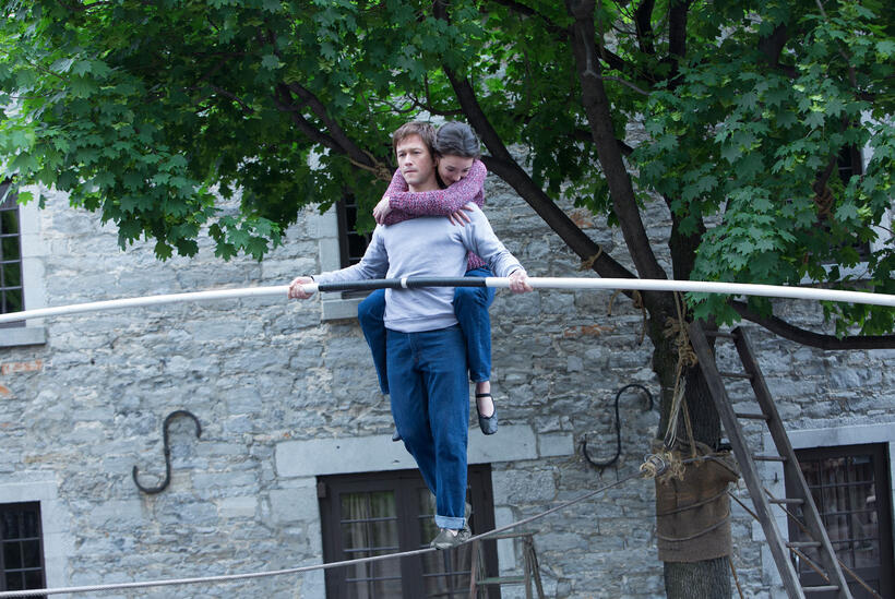 Joseph Gordon-Levitt as Philippe Petit and Charolette Le Bon as Annie in "The Walk."
