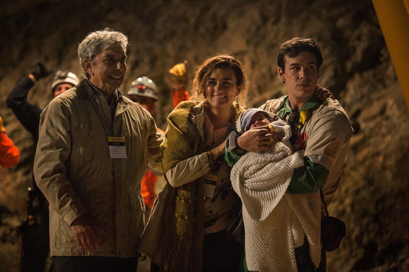 Raoul Pinno as Don Jose, Cote De Pablo as Jessica and Mario Casas as Alex Vega in "The 33."